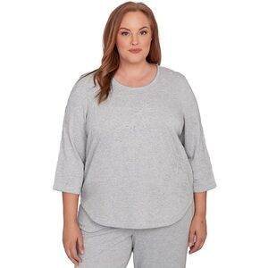 Alfred Dunner Light Gray 3/4 Sleeve Top